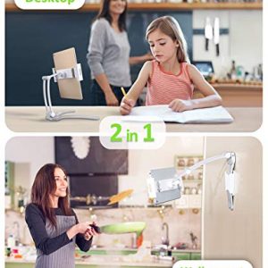 AYADA Kitchen Cabinet Tablet Holder, 2 in 1 Wall Mount Desktop Stand for ipad 12.9 Aluminum Alloy Metal Adjustable Multiangle Foldable Universal Phone Tablet Bracket Cooking Table Counter Top (Black)