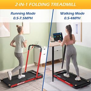 FYC Under Desk Treadmill for Home 2-in-1 Folding Treadmill 2.5HP Compact Exercise Workout Electric Foldable Running Machine Portable Treadmill for Running and Walking, Installation-Free (Red)