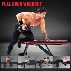 LINODI Weight Bench, Adjustable Strength Training Benches for Full Body Workout, Multi-Purpose Foldable Incline Decline Home Gym Bench