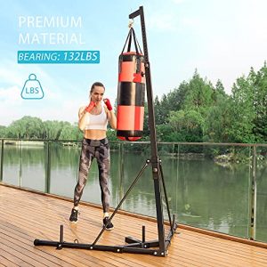 VIVOHOME Height Adjustable Foldable Heavy Duty Boxing Punching Bag Stand Steel Sandbag Rack Freestanding Up to 132 lbs for Home Fitness Stable