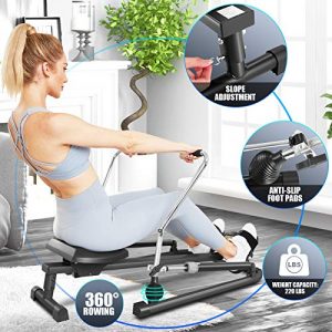 FUNMILY Rowing Machines for Home Use, Foldable Rower, Exercise Equipment for Cardio Training Fitness with 12 Level Smooth Hydraulic Resistance, Comfortable Soft Seat, LCD Monitor