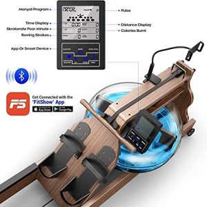 JWC Rowing Machine for Home Use, American ASH Wood Water Resistance Rower with Bluetooth Monitor, Indoor Sports Fitness Training Equipment