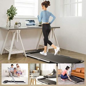 RHYTHM FUN Treadmill Under Desk Treadmill 2-in-1 Folding Running Walking Treadmill with Foldable Handtrail and Speed Sensor Light Slim Mini Quiet Treadmill with Smart Remote Workout App forHome/Office