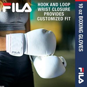 FILA Accessories Boxing Gloves for Men & Women - Kickboxing, Heavy Bag Punching Mitts, MMA, Muay Thai, Sparring Pro Training Equipment (10 oz, Classic, White)