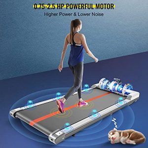 Popsport Smart Under Desk Treadmill Intelligent Speed Control Slim Treadmill Workout App Treadmill Desk Training Cardio Equipment for Home Workouts Jogging Walking Exercise（Sliver）