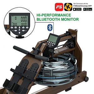 Reliancer Wooden Water Rowing Machine w/Dust-Proof Cover & Wireless Monitor Water Resistance Wood Rower