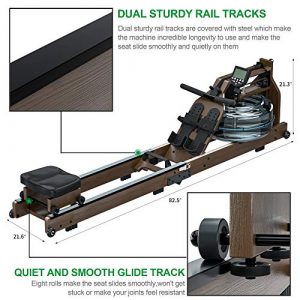 Reliancer Wooden Water Rowing Machine w/Dust-Proof Cover & Wireless Monitor Water Resistance Wood Rower