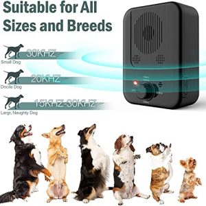 Queenmew Anti Barking Device, 3 Adjustable Sensitivity and Frequency Levels Sonic Bark Contral Device, 33 Ft Range Ultrasonic Dog Bark Deterrent, Rechargeable Dog Bark Control Indoors and Outdoors