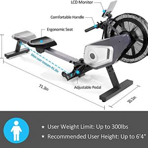 Air Rowing Machine Foldable Rower Machine for Home Use with LCD Monitor Portable Row Machine for Cardio Workout Training with 264 LB Weight Capacity