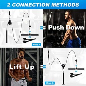 KMM Pulley System Gym for Weight Training, LAT Pull Down Machine Cable Pulley Attachment Home Gym Workout Equipment with Upgraded Loading Pin, Straight Bar, for Biceps Curl, Forearm, Triceps Exercise