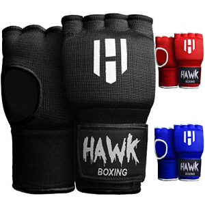 Hawk Padded Inner Gloves Training Gel Hand Wraps for Boxing Quick Wraps Men & Women Kickboxing Muay Thai MMA Bandages Fist Knuckle Wrist Protector Handwraps (Pair) (Black, S/M)