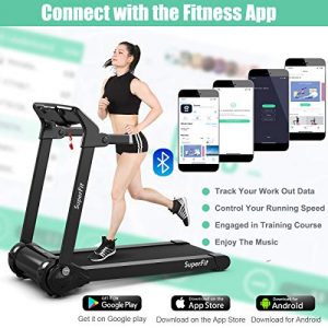 Goplus 3HP Electric Folding Treadmill, with APP Control, Bluetooth Speaker and HD Touch Screen, Installation-Free, Compact Walking Jogging Running Machine for Home Office Use (Silver)