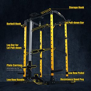 ToughFit Squat Rack Power Cage with Smith Machine - 1000 lbs Weight Cage with LAT Pull-Down Pulley System for Body Training Garage & Home Gym Equipment (Combo 2 with 1200lb bar)