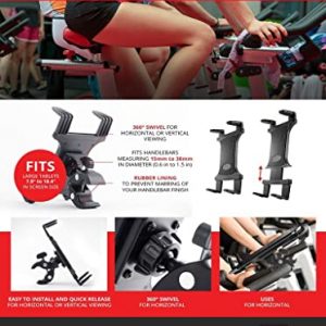 TACKFORM Universal Tablet Holder Compatible with Stationary Bicycle, Treadmill, Elliptical, Spin Bike, Microphone Stand, and Indoor Exercise Equipment - Compatible All Tablets Including iPad