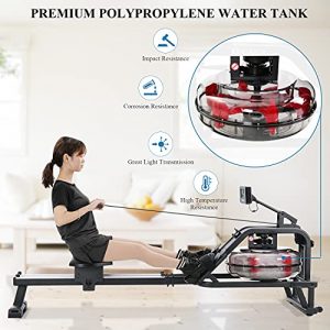Water Rower Rowing Machine with LCD Monitor,Portable Double Track Water Resistance Indoor Exercise Rower Machine 300Lbs Weight Capacity for Home Use, black