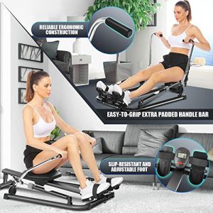 ANCHEER Hydraulic Rowing Machine, Full Motion Adjustable Rower with 12 Level Resistance & LCD Monitor & Soft Seat & 45 Inch Long Rail for Indoor Cardio Exercise, Home/Office/Apartment (Black)