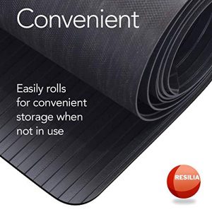 RESILIA Extra Long Non-Slip Exercise Mat - 8.5 Feet, Black, Waterproof, Large Mat for Use Under Treadmill or Rowing Machine, Gym and Fitness Equipment, Wide Rib, Hard Floor