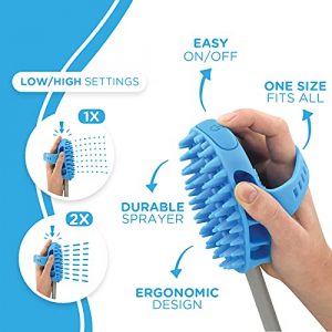 Aquapaw Dog Bath Brush Pro - Sprayer and Scrubber Tool in One - Indoor/Outdoor Dog Bathing Supplies - Pet Grooming for Dogs or Cats with Long and Short Hair - Dog Wash with Hose and Shower Attachment