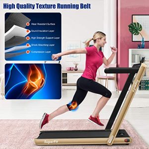 GYMAX 2 in 1 Under Desk Treadmill, 2.25HP Folding Walking Jogging Machine with Dual Display & Remote Controller, Electric Motorized Treadmill for Home/Gym (Gold)