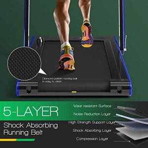 GYMAX 2 in 1 Under Desk Treadmill, Folding Running Machine with Dual LED Display, APP & Remote Control, Walking Pad Jogging Machine for Home Gym Small Space (Navy)