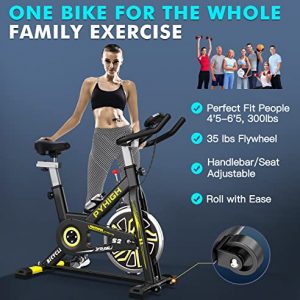 PYHIGH Indoor Cycling Bike Stationary Exercise Bike, Excersize Bike Comfortable Seat Cushion, Belt Drive, Ipad Holder with LCD Monitor for Home Cardio Workout Fitness Machine (Yellow)