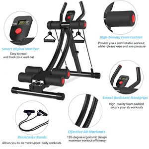 WINBOX AB Workout Equipment, Home Gym Ab Machine for Abdominal Exercise and Strength Training, Height Adjustable Fitness Machine With Resistance Bands (Red)