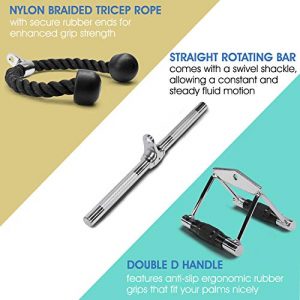 Yes4All Double D Row Handle Cable Attachment – Non Slip Handle & 360° Steel Swivel (Optional) (I - Double D Handle+TricepRope+Vshapped bar)