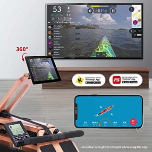 BATTIFE Water Rowing Machine with A Phone Holder, Solid Red Walnut Rower for Home Gym Use with Bluetooth Monitor, Training Indoor