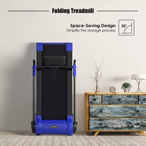 Goplus 2.25HP Electric Folding Treadmill, Installation-Free Design with 8-Stage Damping System, Large LED Touch Display and Blue Tooth Speaker, Compact Running Machine, Superfit Treadmill for Home Use