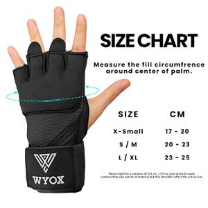 WYOX Boxing Wraps MMA Gloves Inner Boxing Gloves for Men Women Youth - EZ-Off & On - Thick Knuckle Padding - Breathable Fabric Hand Wraps Heavy Bag Gloves (Black, X-Small)