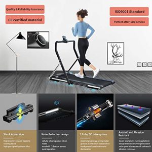 RHYTHM FUN Treadmill Folding Running Treadmill Under Desk Walking Pad Treadmill with Foldable Handtrail Wide Tread Belt Super Slim Mini Quiet Home Treadmill with Smart Remote Control and Workout App