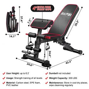 GIKPAL Adjustable Weight Bench - 8 Positions, Flat/Incline/Decline Folding FID Utility Bench, Foldable Exercise Workout Bench for Home Gym, 300lbs Capacity