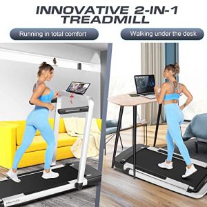 ANCHEER 2 in 1 Folding Treadmill, 2.25HP Electric Under Desk Treadmill for Home Use, Walking & Running Machine for Small Spaces with Remote & AppControl, LCD Screen, Installation-Free