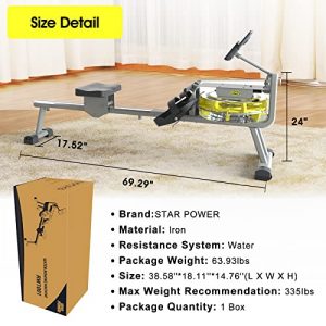 STAR POWER Water Rowing Machine 335LB Weight Capacity - Water Rower for Home Use with LCD Monitor, Tablet Holder, Adjustable Non-Slip Pedals and Comfortable Seat Cushion
