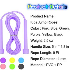 Jump Rope for Kids, 6 Pack Length Adjustable Lightweight Kids Skipping Rope for Children, Students, Boys and Girls Outdoor Sports, Fitness Exercise, Keeping Fit, Workout