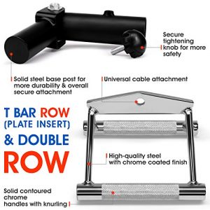 Yes4All Combo T-Bar Row Insert Landmine & Seated Row Double D Handle for Cable Attachment – Double D Row Handle (Chrome)