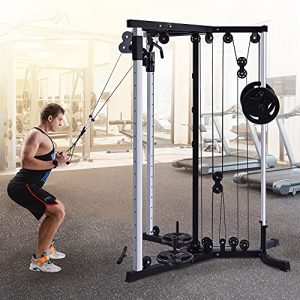Merax Cable Crossover Machine with LAT Pulldown and Low Row, Crossover Station with Multi-Grip Pull Up Bar for Home Gym Strength Training Equipment