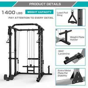 MAJOR LUTIE Power Cage, 1400 lbs Capacity Power Rack Commercial Multi-Function Weight Cage with Adjustable Cable Crossover System and Landmine, Garage & Home Gym(Black)
