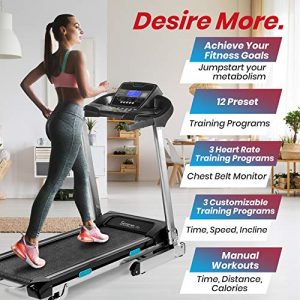 SereneLife Foldable Digital Home Gym Treadmill | Smart Auto Incline Exercise Machine with Downloadable App | Large Running Treadmill with MP3 Player & Stereo Speakers | 2.5HP, 10MPH Speed - SLFTRD35