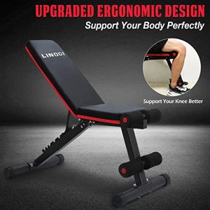 LINODI Weight Bench, Adjustable Strength Training Benches for Full Body Workout, Multi-Purpose Foldable Incline Decline Home Gym Bench