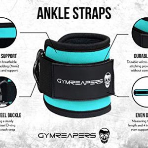 Gymreapers Ankle Straps (Pair) for Cable Machine Kickbacks, Glute Workouts, Lower Body Exercises - Adjustable Leg Straps with Neoprene Padding (Cyan, Pair)