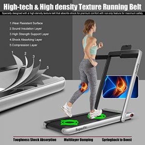 Goplus 2 in 1 Folding Treadmill, 2.25HP Superfit Under Desk Electric Treadmill, Installation-Free with Blue Tooth Speaker, Remote Control, APP Control and LED Display, Walking Jogging for Home Office