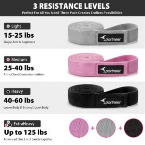 Sportneer 6 Resistance Bands Set, Short & Long Fabric Workout Bands with 3 Resistance Levels for Men & Women, Non-Slip Exercise Bands Elastic Resistance Loops Bands for Full Body Workout