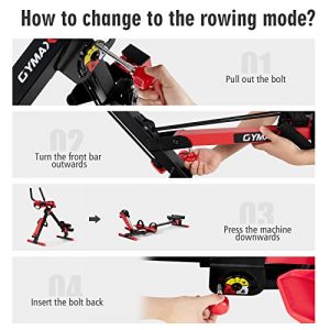 GYMAX 4 in 1 Rowing Machine, Adjustable Ab Machine with Resistance Bands, Multifunctional Rower Abdominal Fitness Equipment Whole Body Workout Machine for Home Gym