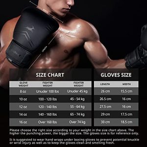 Trideer Pro Grade Boxing Gloves, Kickboxing Bagwork Gel Sparring Training Gloves, Muay Thai Style Punching Bag Mitts, Fight Gloves Men & Women (All Black, 12oz)