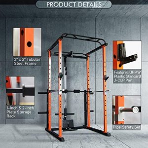 RitFit Power Cage with LAT Pull Down and 360° Landmine, 1000LB Capacity Power Rack Full Home Gym for Weightlifting, Come with J-Cups,Dip Bars and Other Attachments (Upgraded Version)-Orange