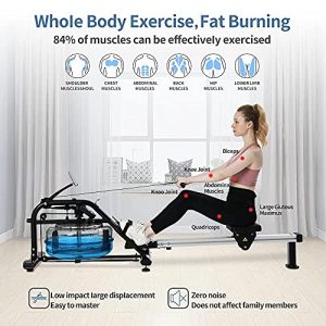 MBH Fitness Water Rowing Machine for Home Use, 330 lbs Capacity Water Resistance Rower with Workout App, LCD Monitor, iPad Holder