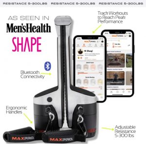 MAXPRO Fitness: Cable Home Gym | As Seen on Shark Tank | Versatile, Portable, Bluetooth Connected | 2-Year Warranty | Strength, HIIT, Cardio, Plyometric, Powerful 5-300lbs Resistance | Raw Metal