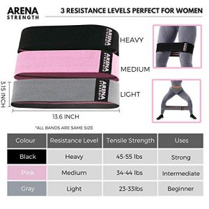 Arena Strength Fabric Booty Bands - Fabric Exercise Bands for Legs and Butt | Fabric Resistance Bands | Hip Resistance Bands Set of 3 with Workout Guide and Carry Case
