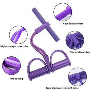 Upgrade 4-Tube Natural Latex Sit-up Bodybuilding Expander- Elastic Pull Rope Fitness Equipment- Pedal Resistance Band for Abdomen/Waist/Arm/Yoga Stretching Slimming Training (Purple)